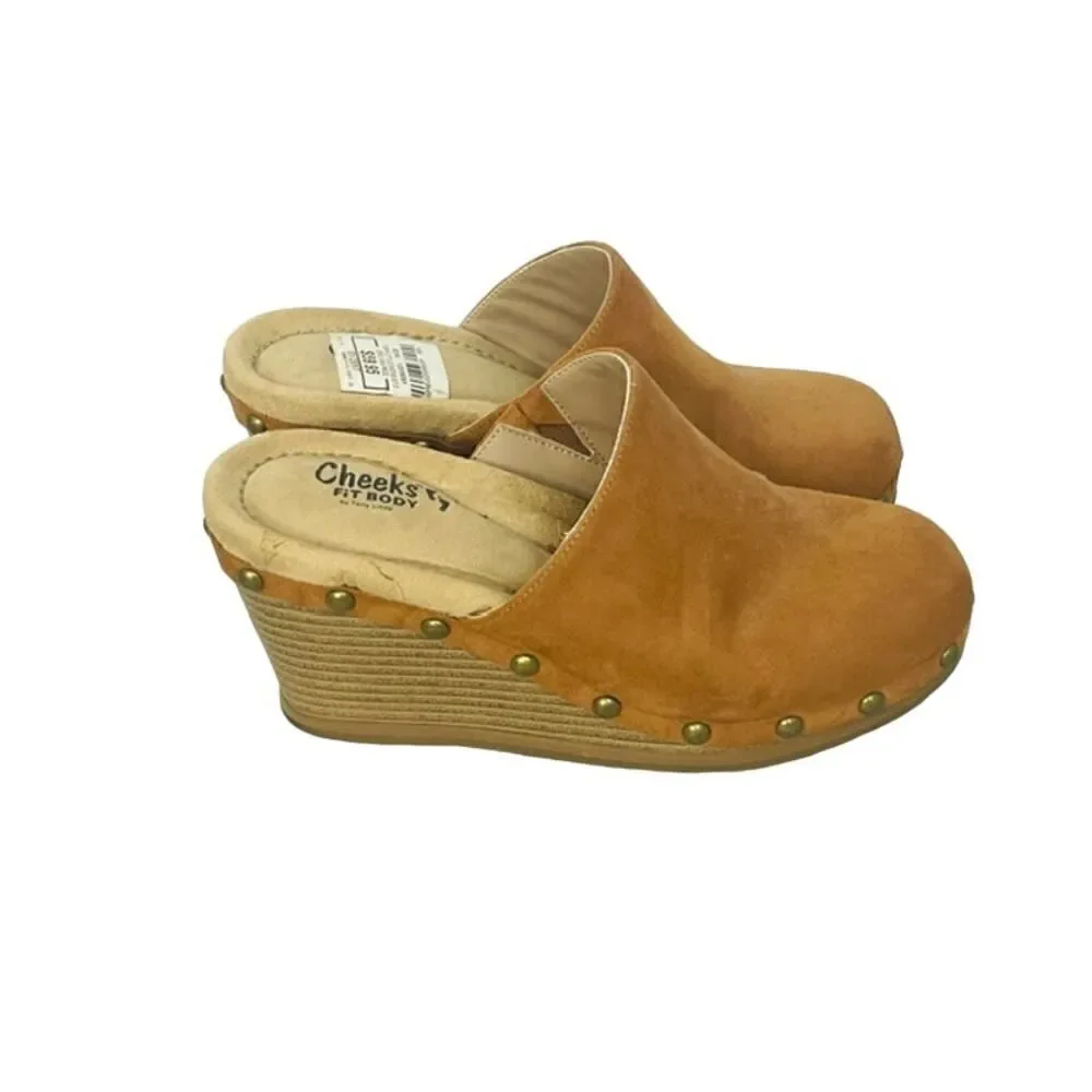 Cheeks Fitbody by Tony Little Cognac Brown Studded Clogs Suede Women’s Size 6.5M